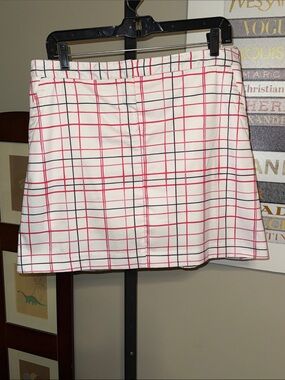Izod White Mini Skirt with Pink & Black Windowpane Plaid